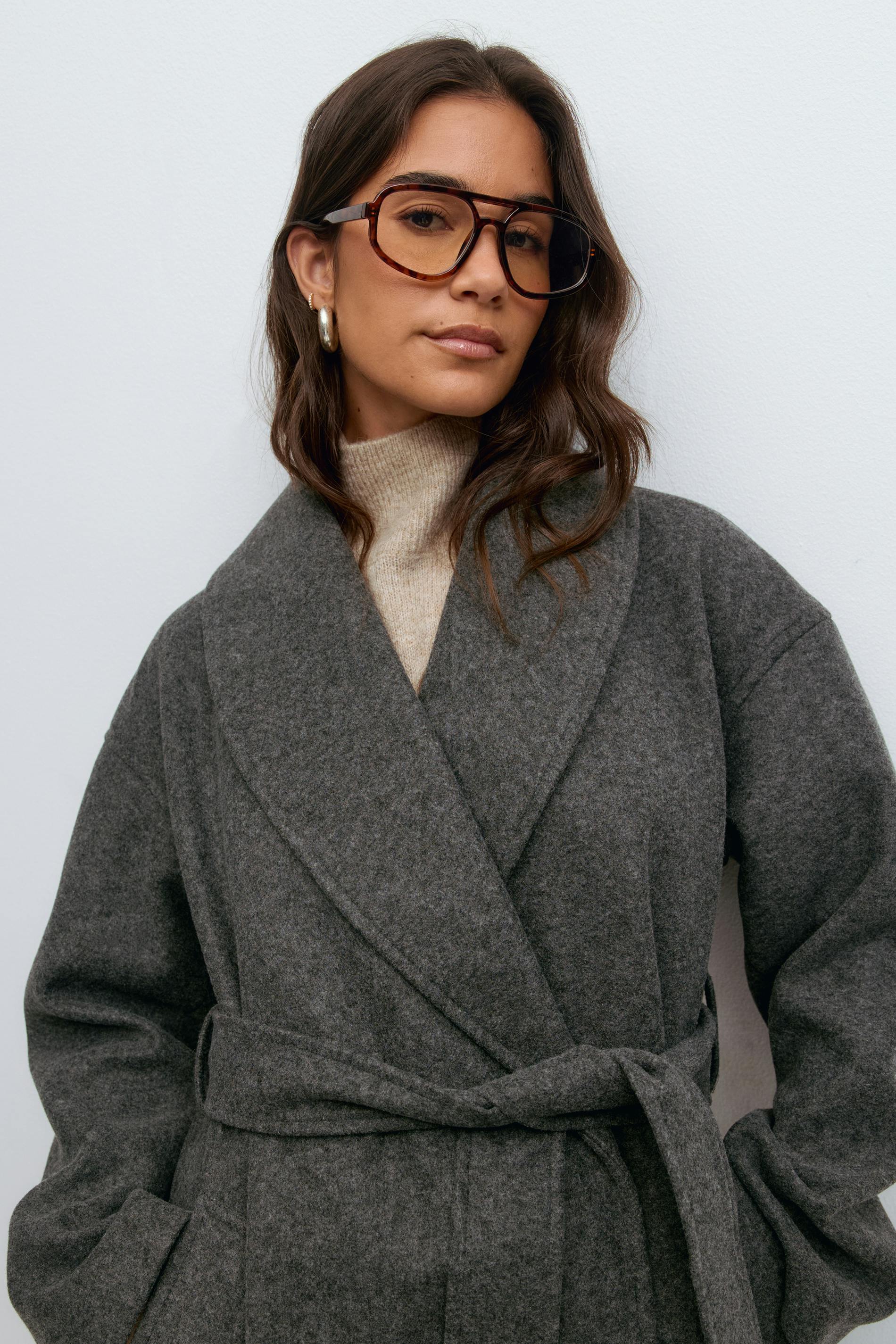 Shawl collar long coat